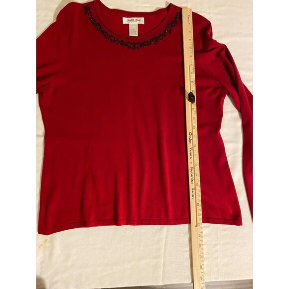 Judith Hart Collection Red Beaded Long Sleeve Top XL Viscose Silk Blend Sweater - Picture 6 of 9